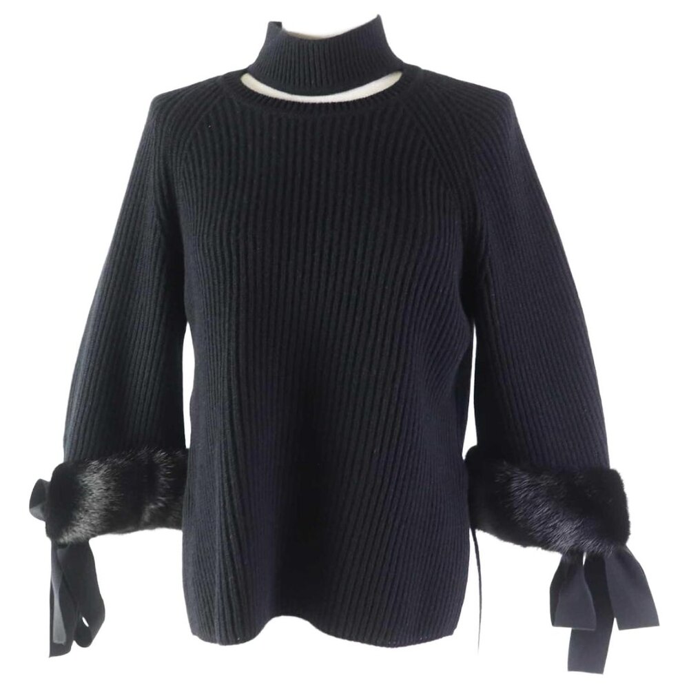 Fendi Black Cashmere Sweater with Fur Trimmed Sleeves